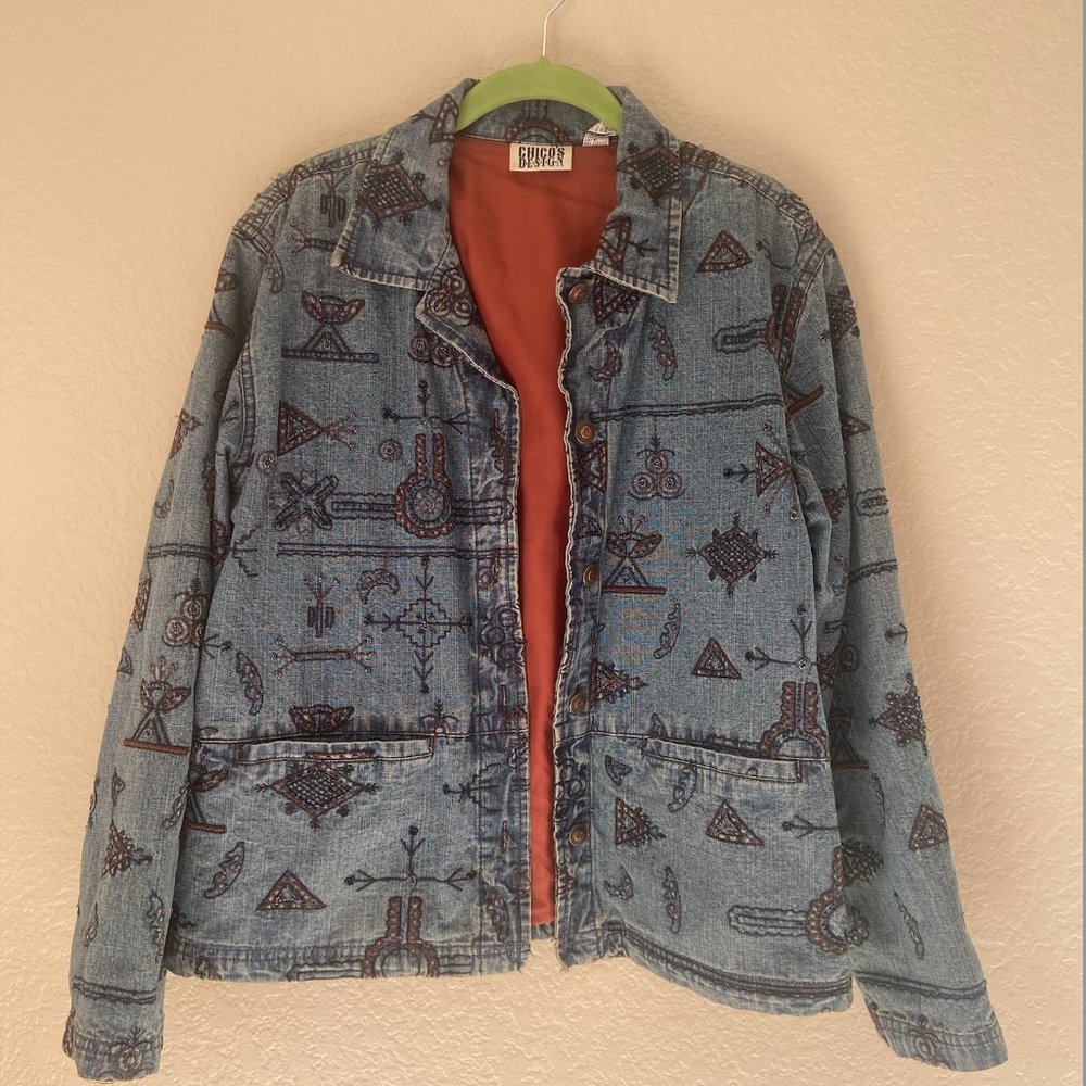 Chico's Beaded/Embroidered Denim Jacket